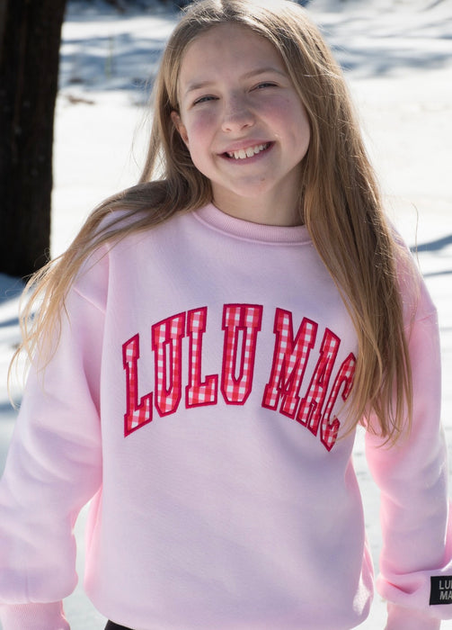 YOUTH Lulu Mac Sweatshirt Light Pink with Red Gingham Embroidery