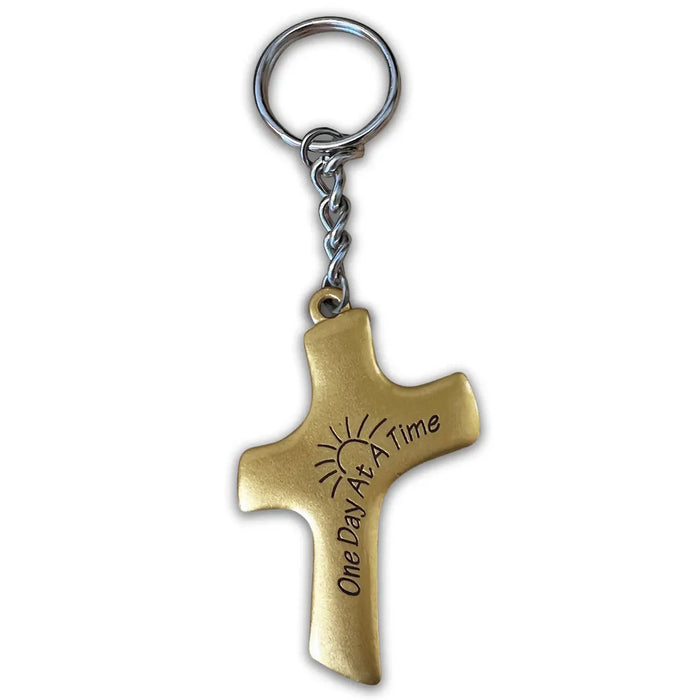One Day At A Time Gold Palm Cross Key Chain
