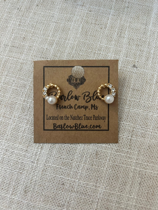 Diamond & Pearl Gold Circle Stud Earrings