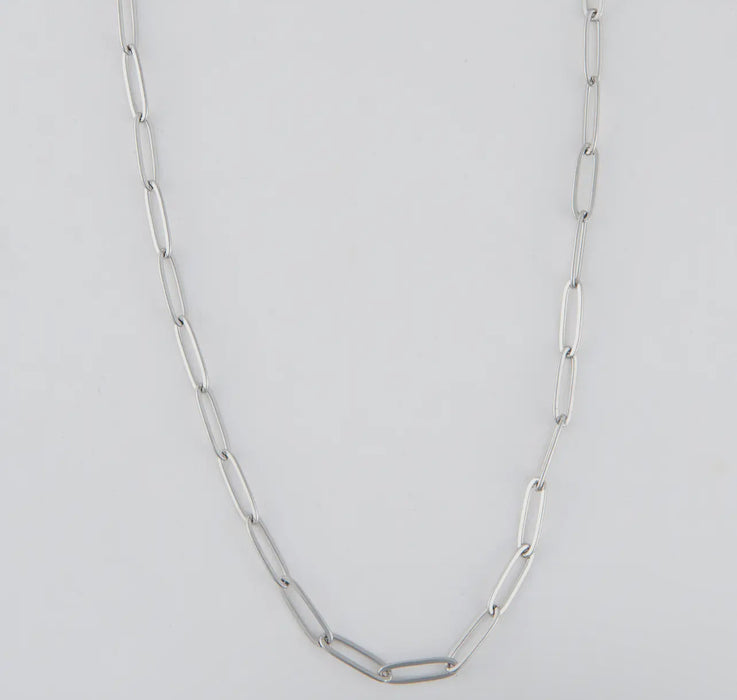 Waterproof Silver 18” Paper Clip Chain Necklace