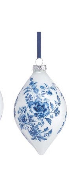Blue Floral on White, Blue Stringed Ornaments