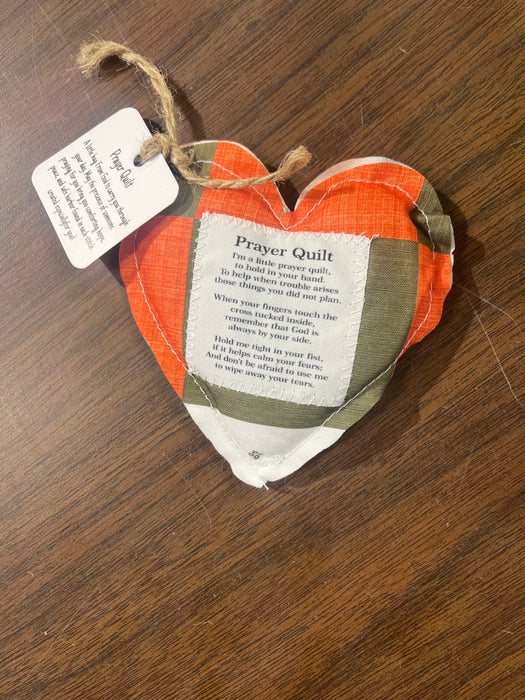 Heart Shape Pocket Prayer Quilt with a Wood Cross Inside.  Different Verses or Quotes Available.