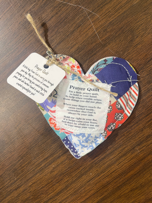 Heart Shape Pocket Prayer Quilt with a Wood Cross Inside.  Different Verses or Quotes Available.
