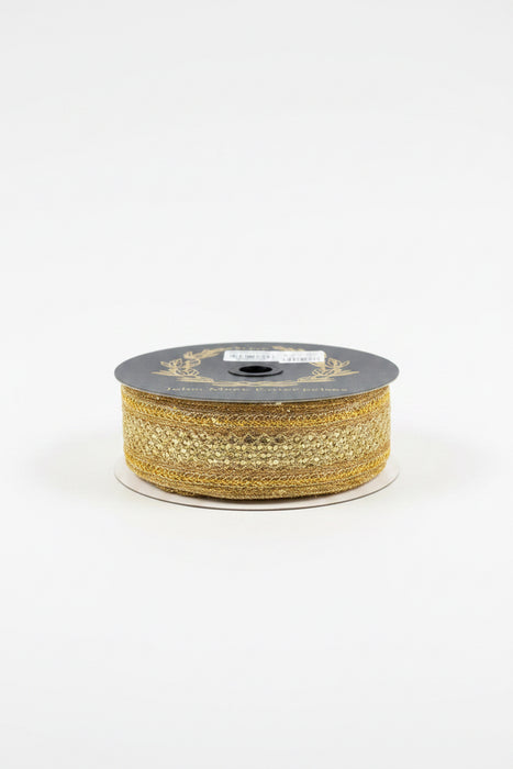 Jeweled Trim Metallic Dupion Gold John Mark Ribbon: 1in wide x 10yd
