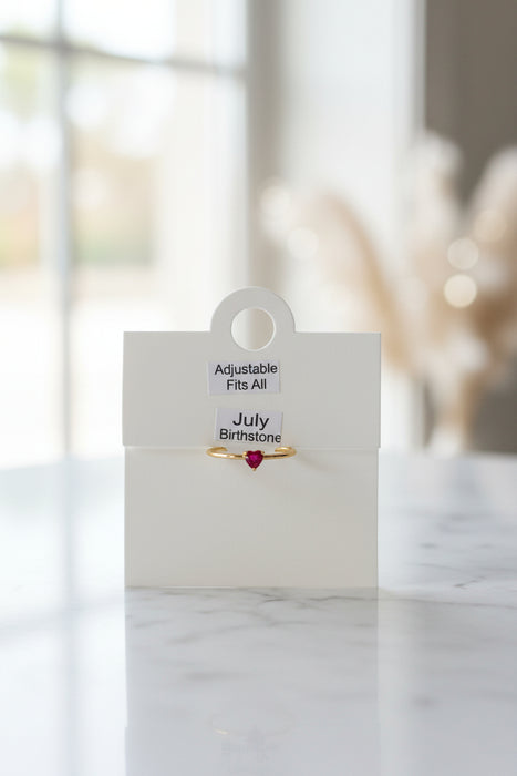 Birthstone Heart Rings on Gold Band- Adjustable Fits All