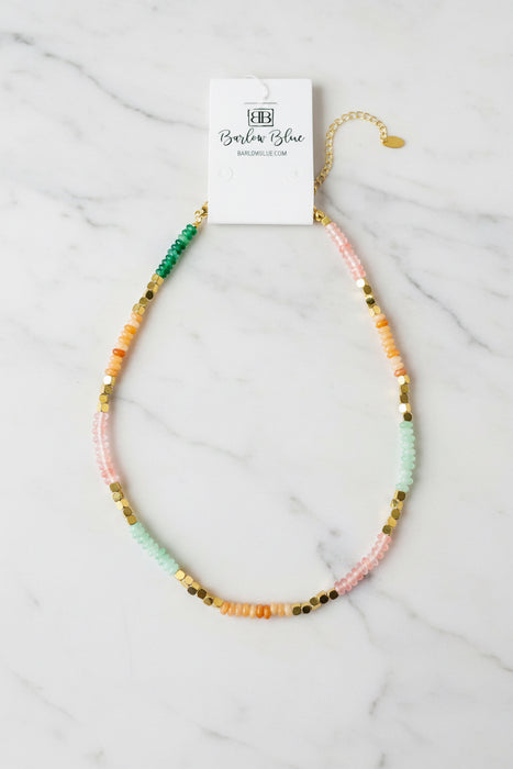 Pastel & Gold Thin Beaded Necklace- Perfect for Layering