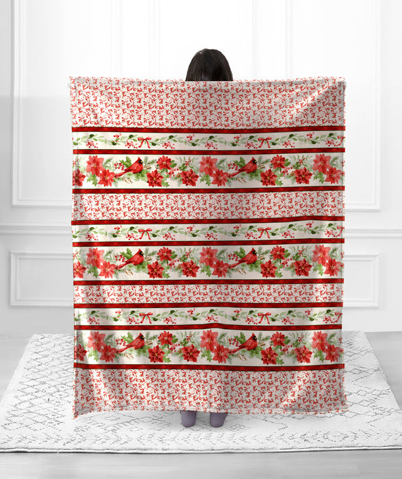 Christmas Cardinal Floral Faux Fur Plush Throw Blanket