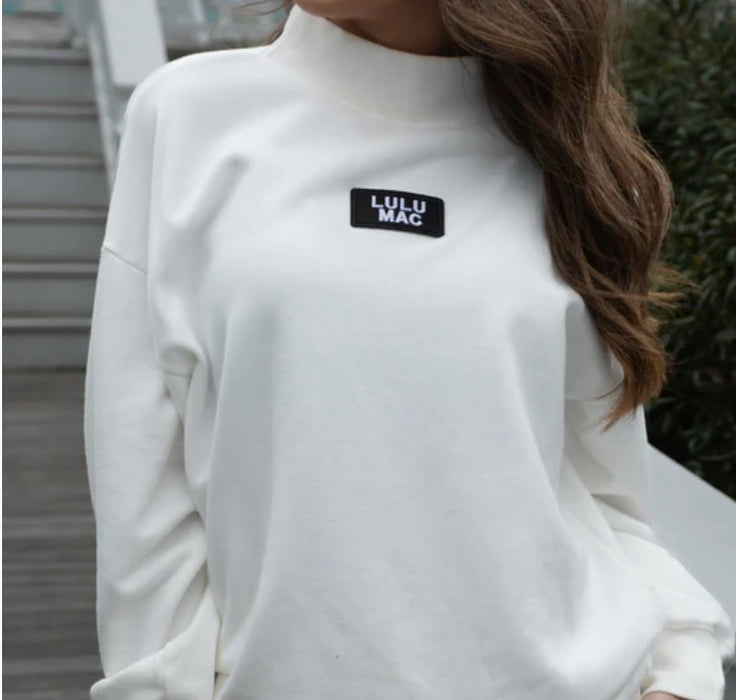 Adult White Lulu Mac Mock Neck Sweatshirt