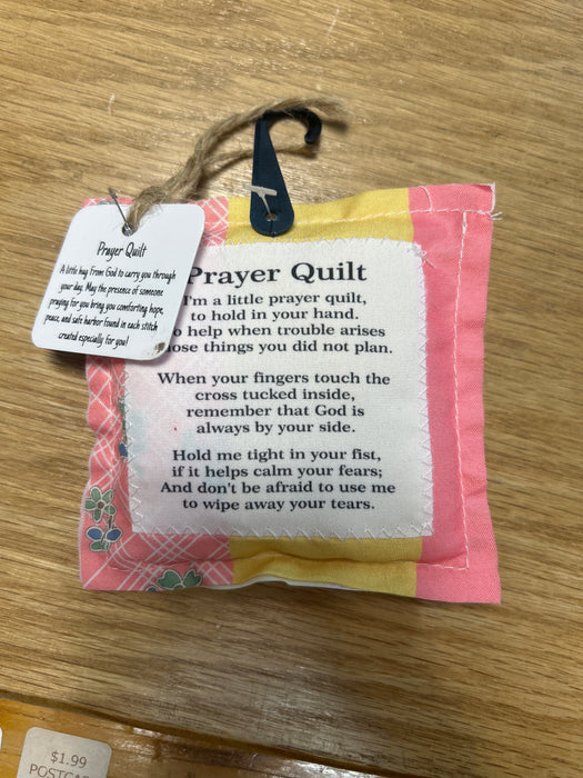 Square Pocket Prayer Quilt with a Wood Cross Inside.  Different Verses or Quotes Available.