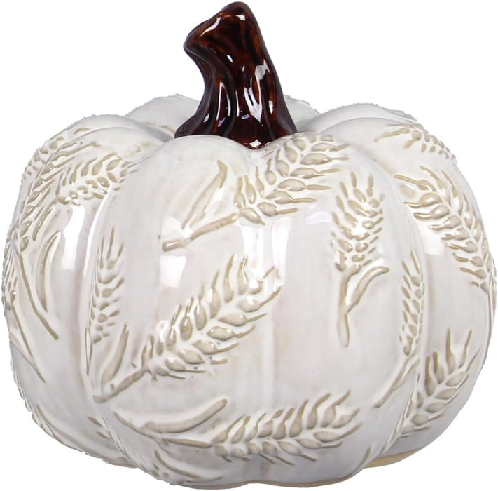Stoneware Pumpkin Tabletop Decor with Wheat Design