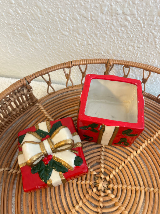 Vintage 4" Christmas Glass Gift Box with Lid- Small Chips
