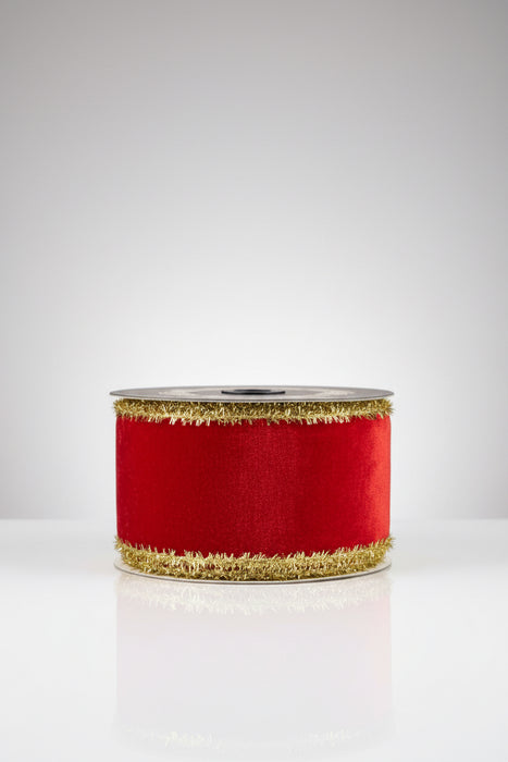Velvet Metallic Dupion Double Sided Fused Tinsel Edge John Mark Ribbon: 2.5in wide x 10yd