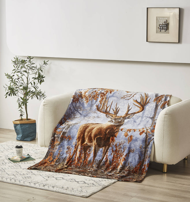 Whitetail Buck Deer Faux Fur Plush Throw Blanket