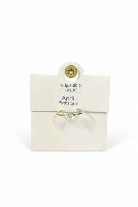 Birthstone Heart Rings on Gold Band- Adjustable Fits All