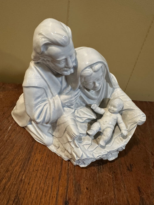 Vintage Holy Family Nativity.  Sitting Joseph, Mary & Baby Jesus.  8” Tall.