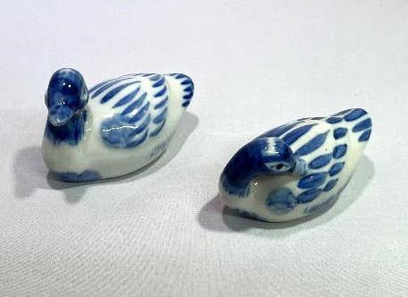 Blue & White Ducks Salt and Pepper Shakers.  Set of 2.
