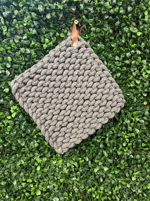 Cotton Crocheted Pot Holders with Leather Loops - 4 Colors!