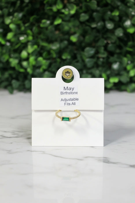 Birthstone Square Stone on Gold Band- Adjustable Fits All