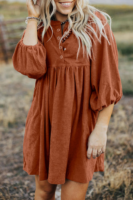 Rust Corduroy Snap Button Dress