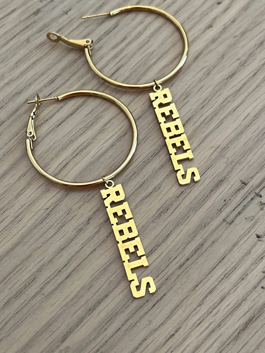 Ole Miss Rebels Gold Hoop Pendant Earrings, Hypoallergenic