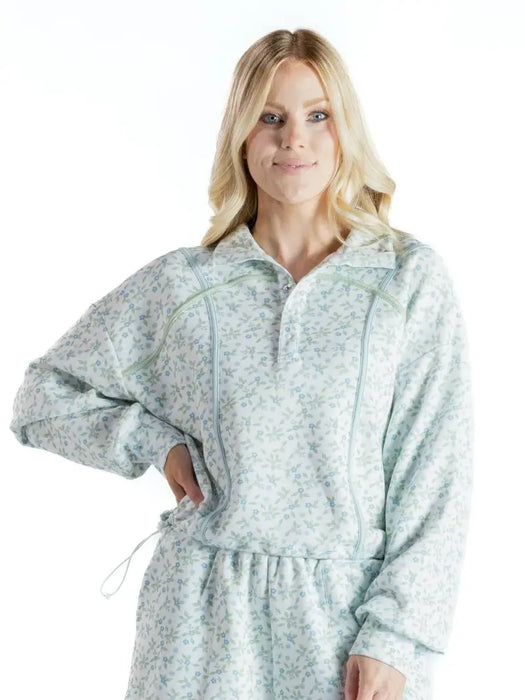 Simply Southern Pullover.  Blue Floral with Cinched Waist.  These Match the Sage Skort We Have.