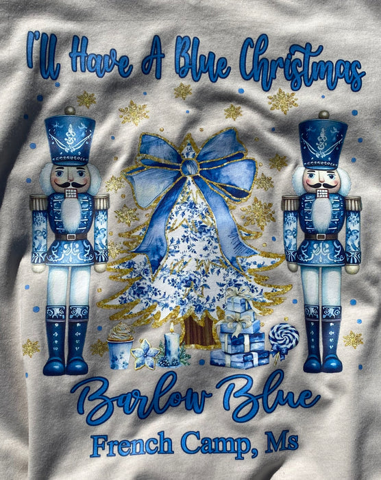 I'll have a Blue Christmas Nutcracker with Blue Tree & Bow Tee V-Neck Tees, and Sweatshirts (XS-3XL)