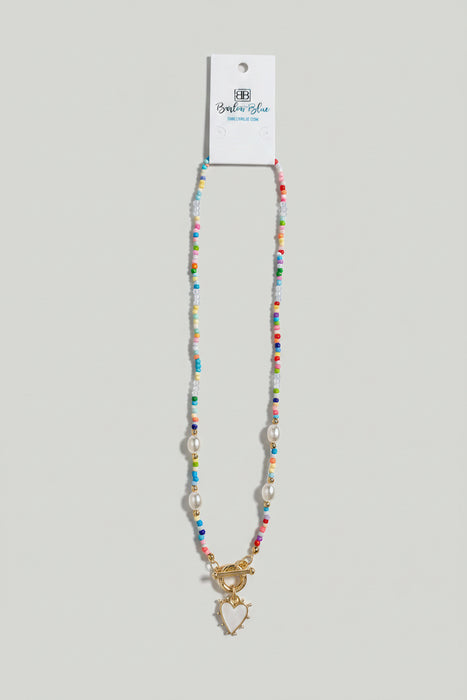 Small Beaded Multicolor Necklace with Heart Charm