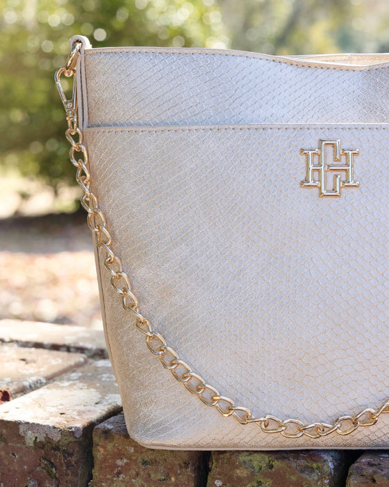 Brielle Bucket Bag Shimmer Champagne Purse by Caroline Hill