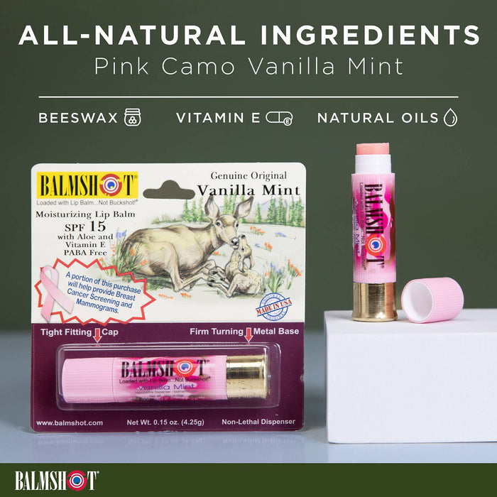 Balmshot Pink Camo Vanilla Mint Lip Balm in a Bullet