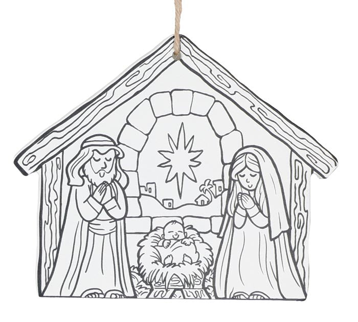 Color Me Holy Family Ornament.  Have your kids color it with markers for a keepsake ornament.