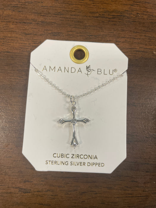 Silver CZ Five Stone Cross Necklace