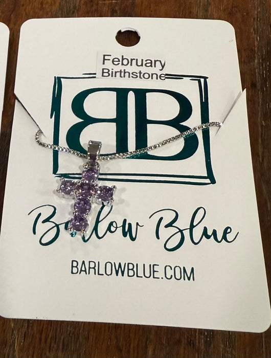 Birthstone CZ Cross Necklace.  Available in Gold or Silver.  Adjustable slide Necklace.