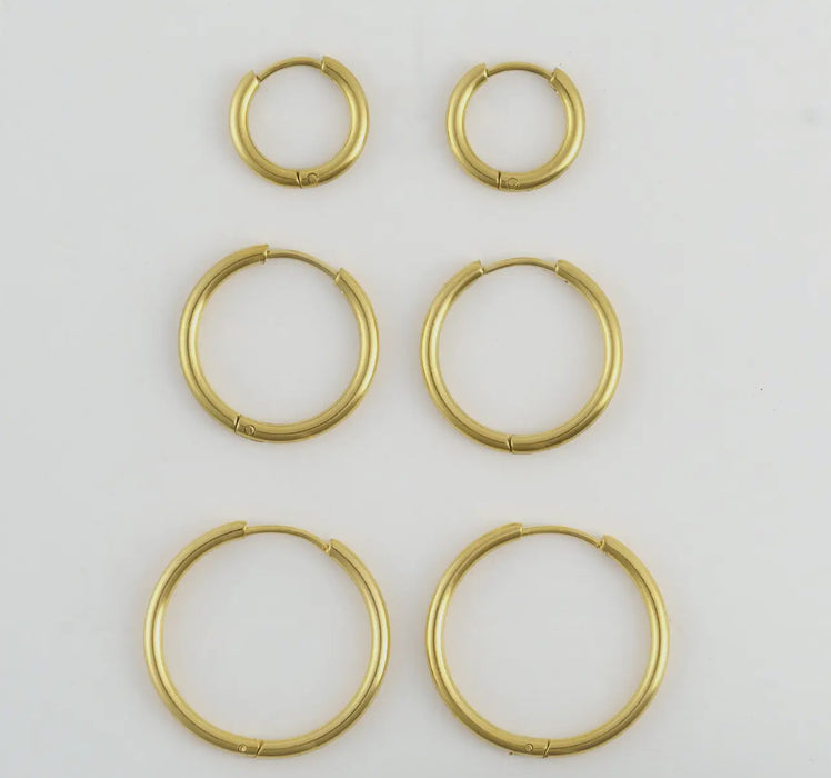 Waterproof Gold Classic Hoop Trio Earrings