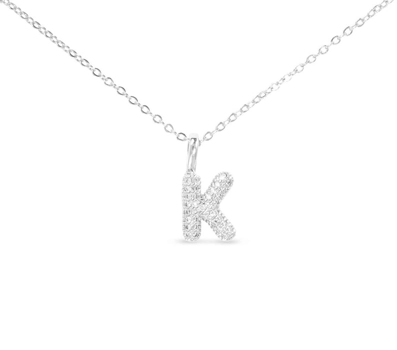 Silver CZ Large Initial Necklace-18 Letters