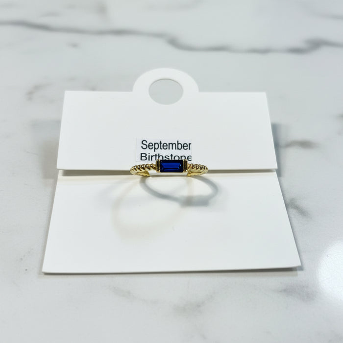 Birthstone Square Stone on Gold Band- Adjustable Fits All