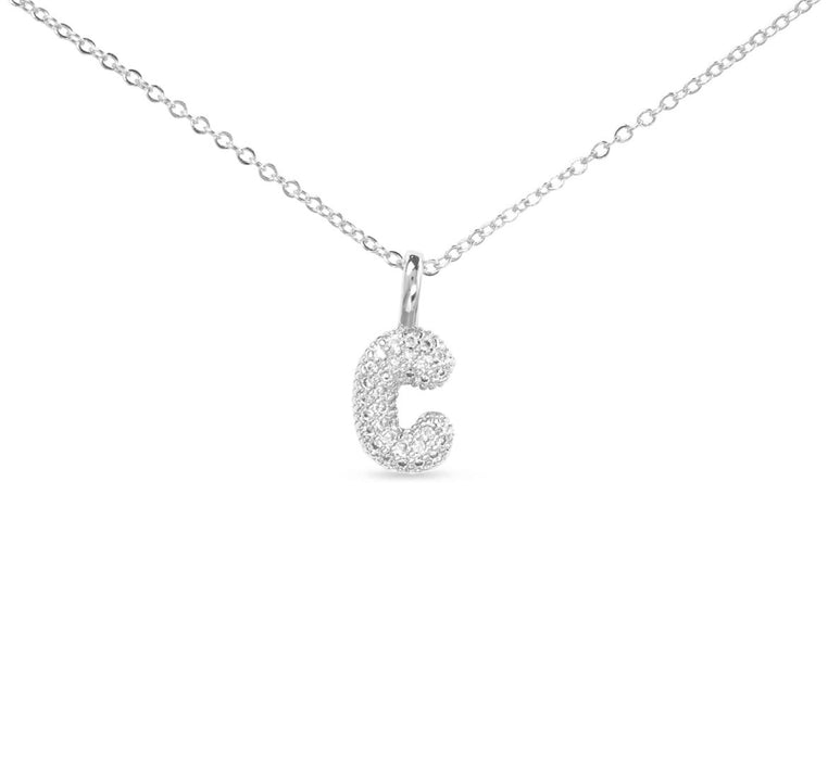 Silver CZ Large Initial Necklace-18 Letters