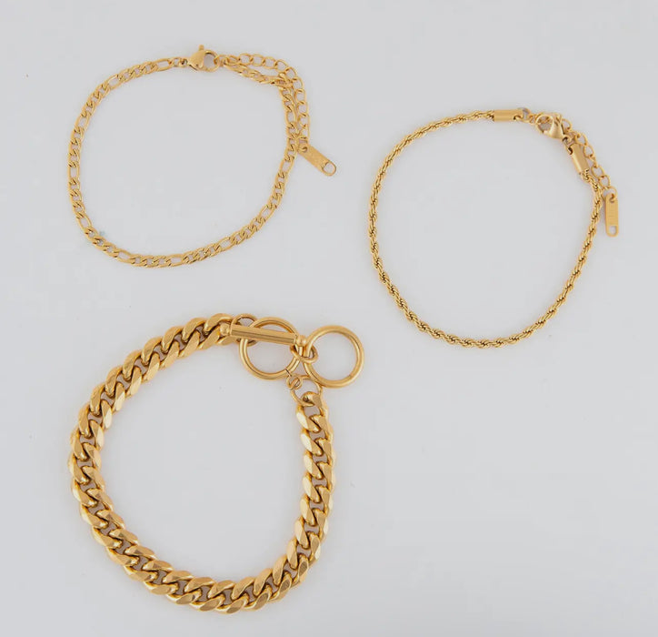 Waterproof Gold Figaro Chain Bracelet Set