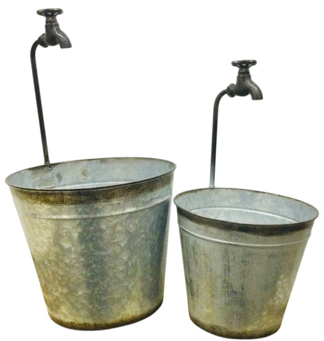 Spigot Bucket Planter.  10” & 12”.  Galvanized & Bronze Color.  ⚠️ Oversized Item.  Store Pick Up Only! No Shipping.