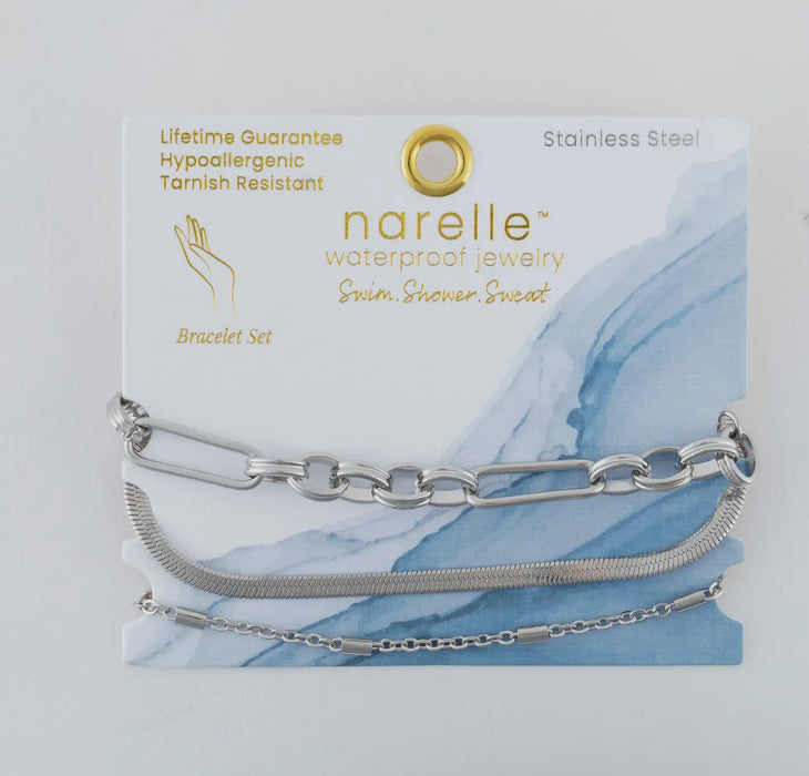 Waterproof Silver Snake Chain Bracelet Set