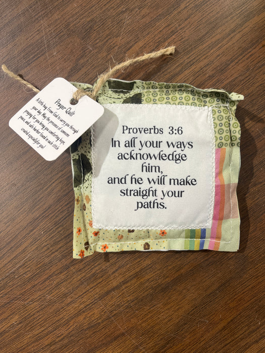 Square Pocket Prayer Quilt with a Wood Cross Inside.  Different Verses or Quotes Available. (Copy)