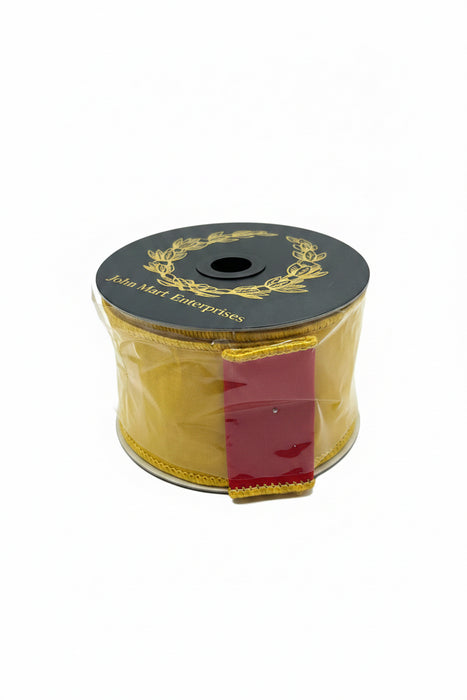 Dupion Double Sided Fused Mustard John Mark Ribbon: 2.5in wide x 10yd