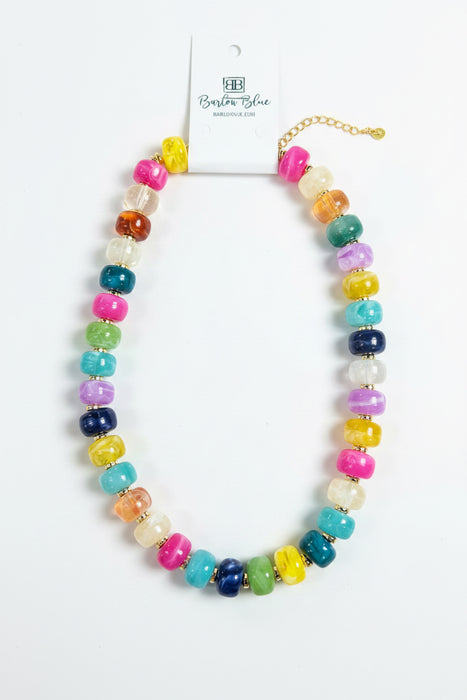 Multicolor Chunky Bead Necklace with Gold Accents