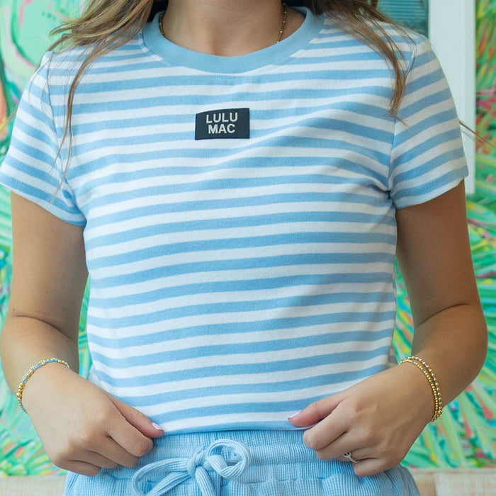 Light Blue Striped Lulu Mac Logo Baby Doll Tee