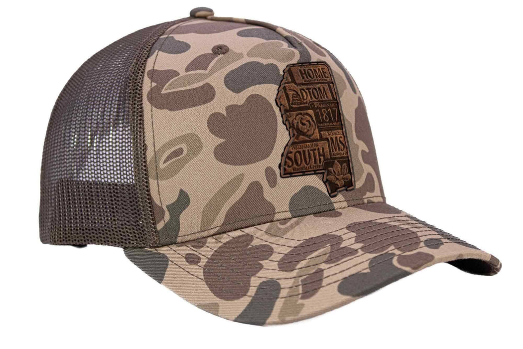 Mississippi Map Old School Camo Trucker Hat