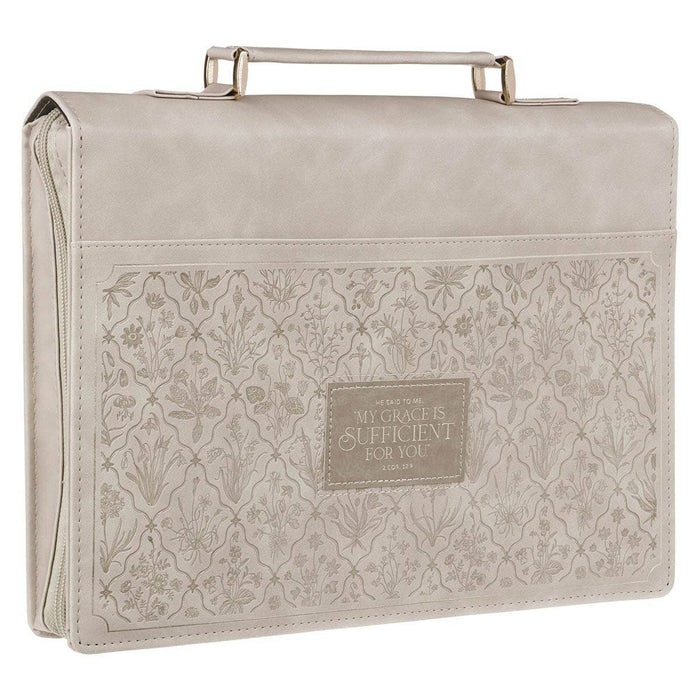 Bible Cover Fashion Taupe My Grace Is Sufficient 2 Cor 12:9: Large