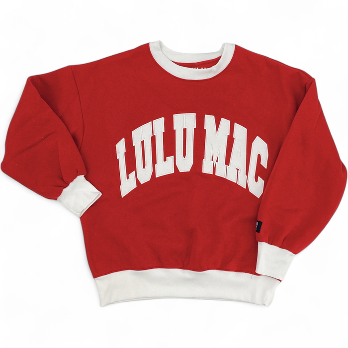 Lulu Mac Color Block Sweatshirt Red with White Embroidered Design