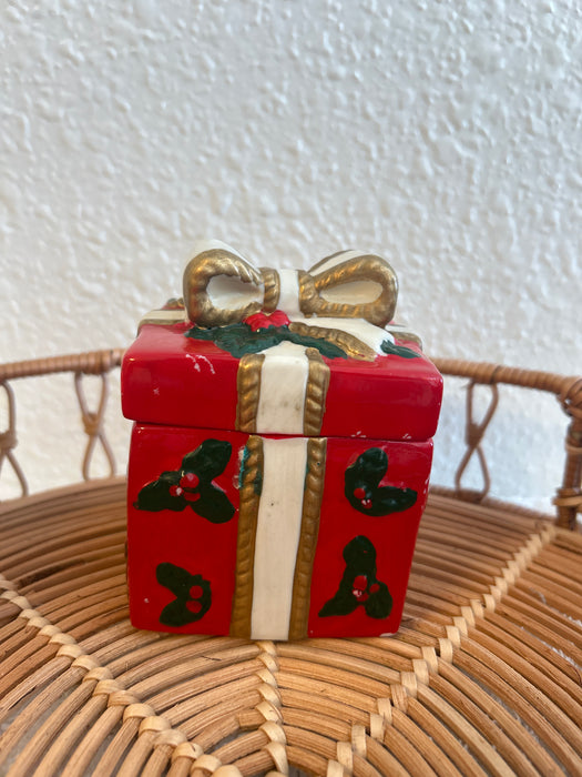 Vintage 4" Christmas Glass Gift Box with Lid- Small Chips