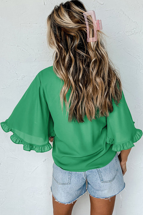 Green Flowy Top with Ruffle Hem