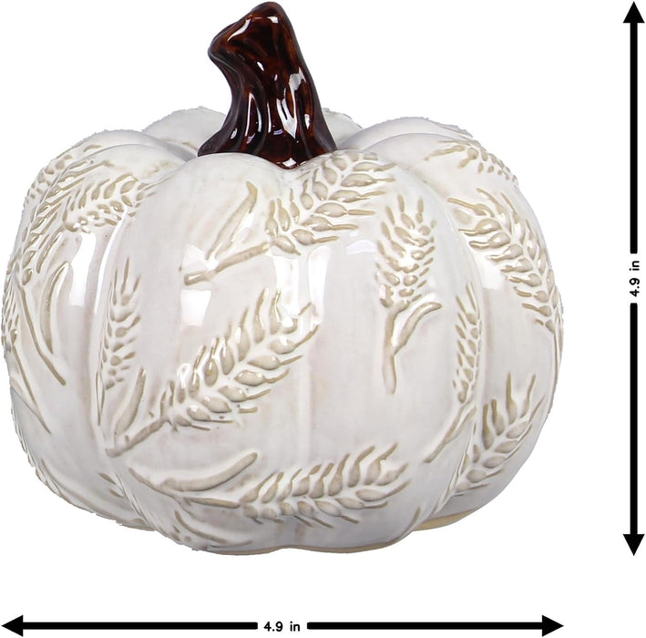 Stoneware Pumpkin Tabletop Decor with Wheat Design