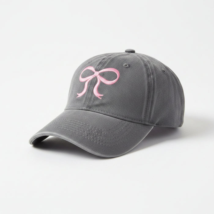 Grey Hat With Pink Bow